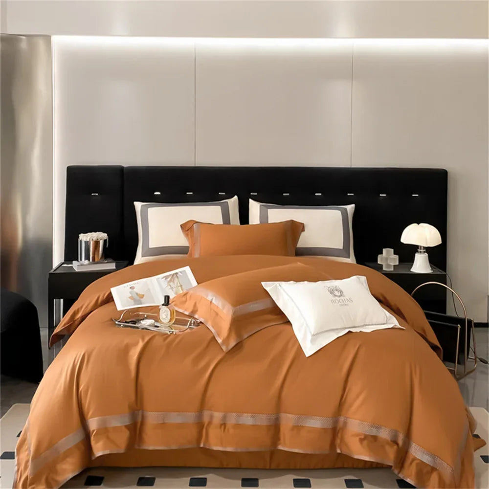 Afralia™ 1000TC Egyptian Cotton Embroidered Bedding Set, Queen King Size Duvet Cover Set