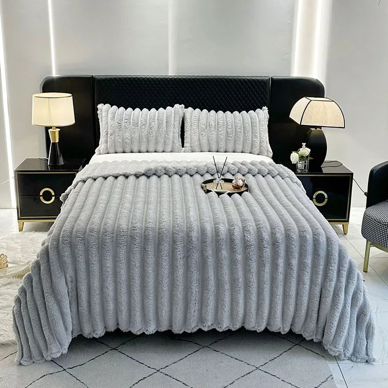 Afralia™ Ribbed Lamb Plush Blanket - Soft Faux Rabbit Velvet Wool Throw Blanket