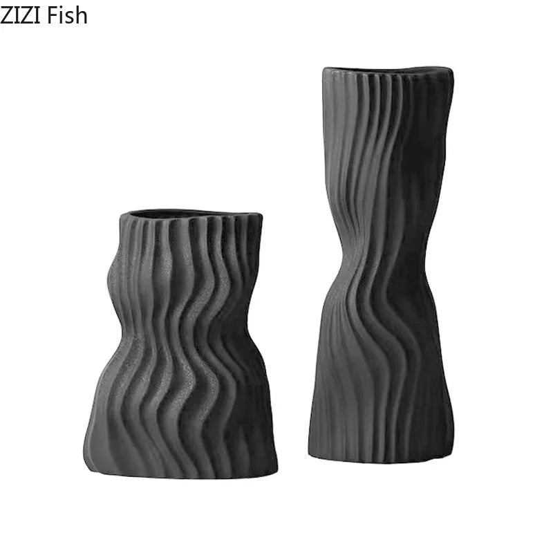 Afralia™ Modern Resin Wavy Stripes Vase for Desk Decoration and Floral Arrangement