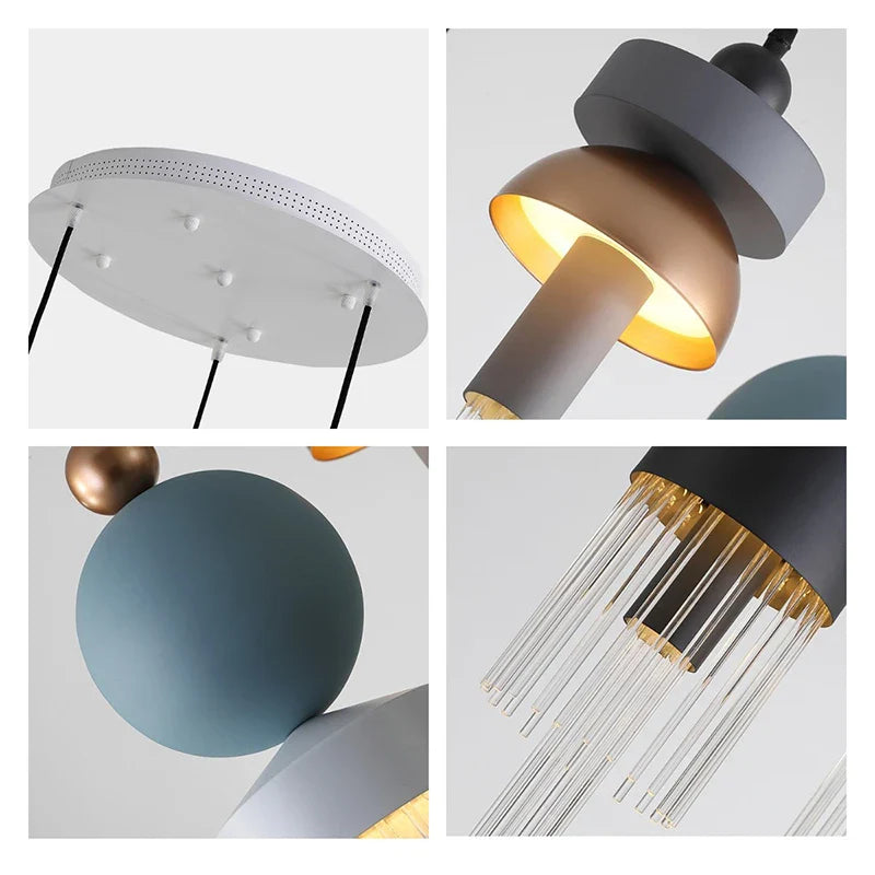 Afralia™ Children's Room Glass Pendant Light Bedrooms Bedside Chandelier Metal Dining Table Lamp