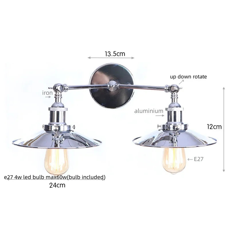 Afralia™ Industrial Retro LED Wall Lamp with Two Heads and Pull Chain Switch