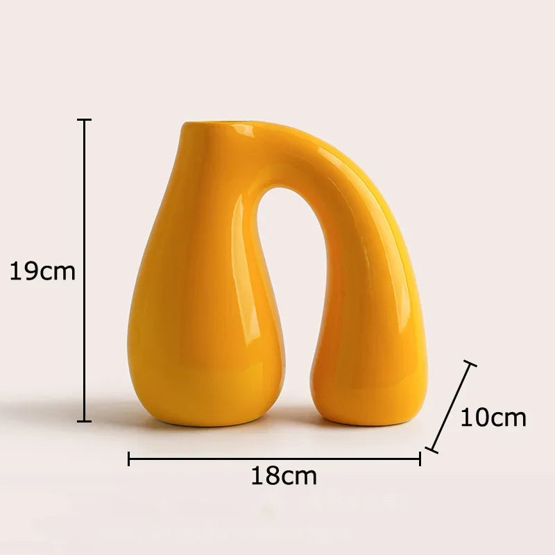 Afralia™ N-shape Ceramic Vase for Table Decoration and Hydroponics | Room Aesthetic Flower Vase