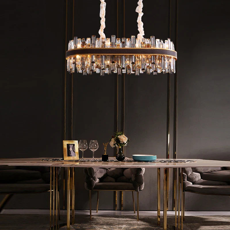Afralia™ Smoky Grey Crystal Chandelier LED Pendant Light for Luxurious Living Room