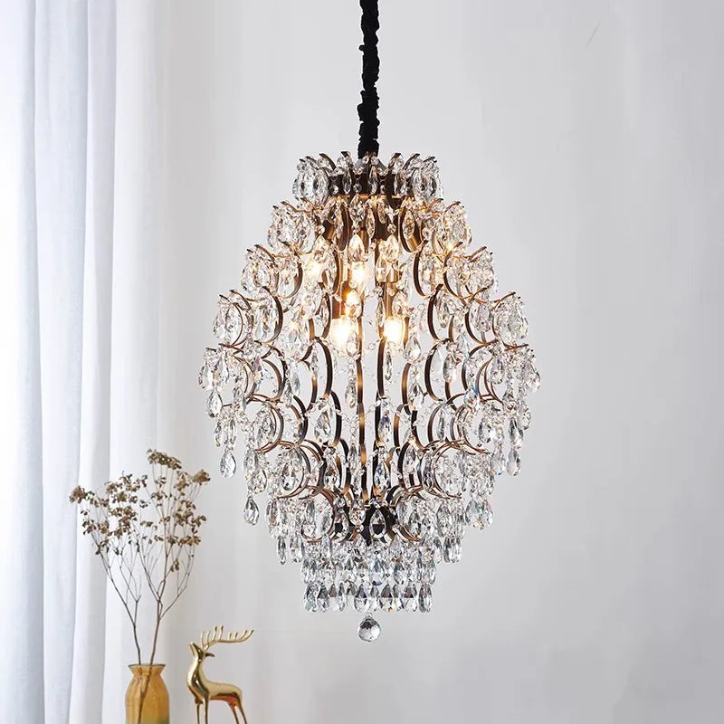 Afralia™ Iron Crystal Chandelier Pendant Light for Modern Home Decor and Coffee Bar