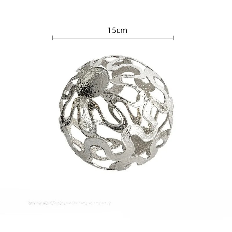 Afralia™ Silver Ball Metal Figurine, Geometric Sphere with Embossed Flower Design