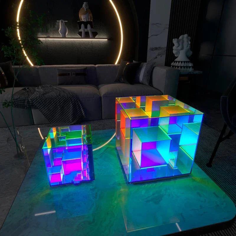 Afralia™ LED Magic Cube Acrylic Table Lamp - Colorful Small Desk Light