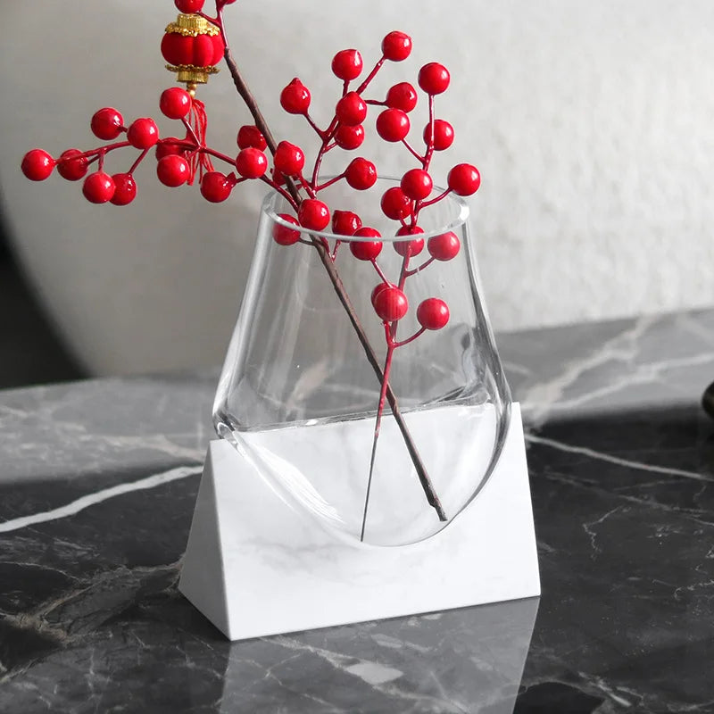 Afralia™ Abstract Glass Vase with Marble Base for Home Decoration