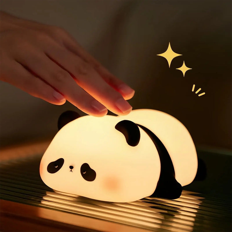 Afralia™ Panda Silicone Night Light USB Rechargeable Timer Kids Bedroom Decor