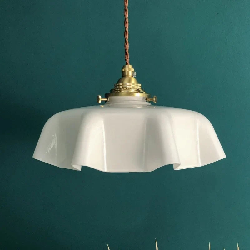 Afralia™ Cream Glass Copper LED Pendant Lamp for Kitchen Bedroom Living Room
