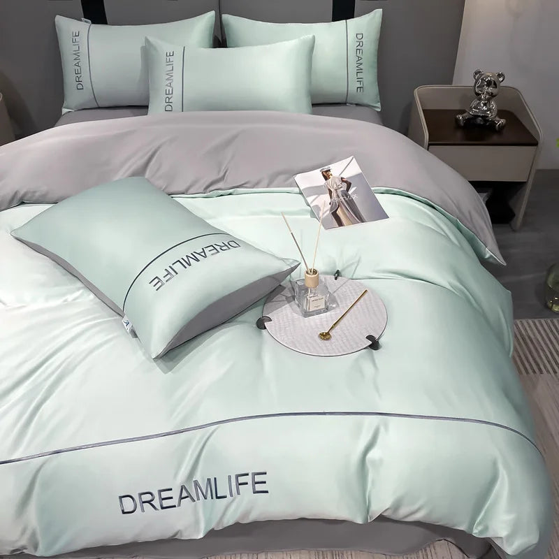 Afralia™ Luxury Embroidery Ice Silk Bedding Set - Cooling Comforter Cover Kit