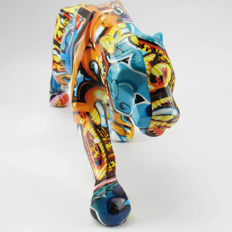 Afralia™ Geometric Panther Resin Leopard Sculpture Figurine for Home Office Decor