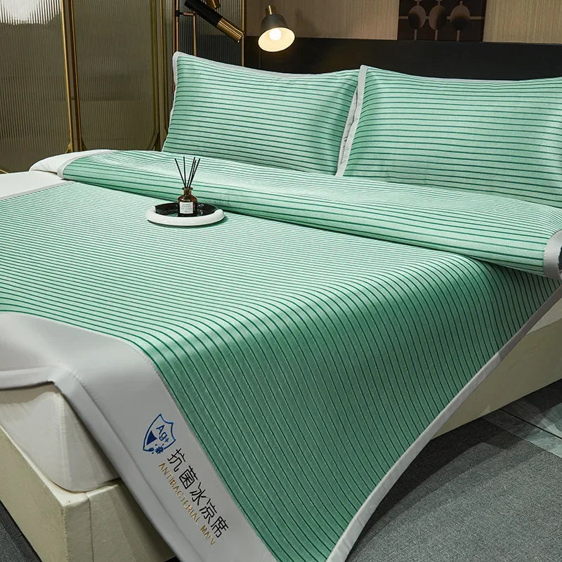 Afralia™ Ice Silky Cooling Mat Striped Bed Cover Skin-Friendly Pad