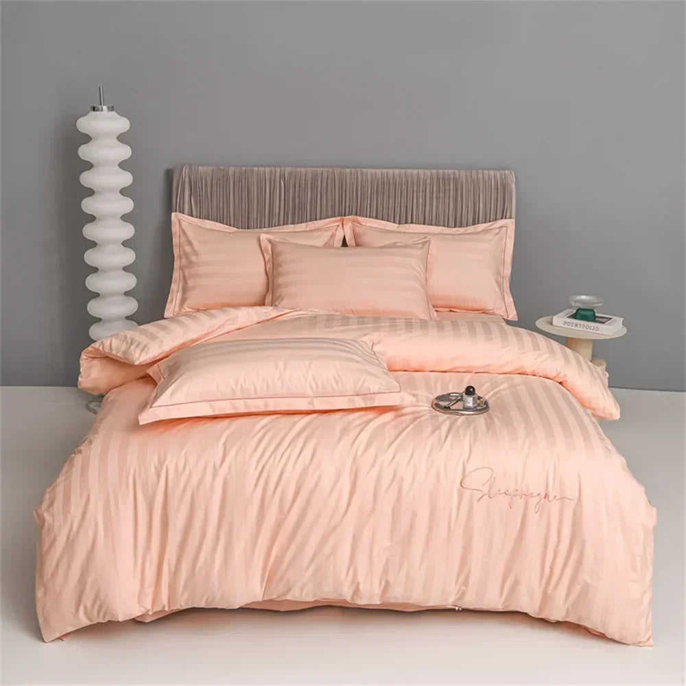 Afralia™ Nordic Grey Stripes Egyptian Cotton Bedlinens Set for Queen King Size