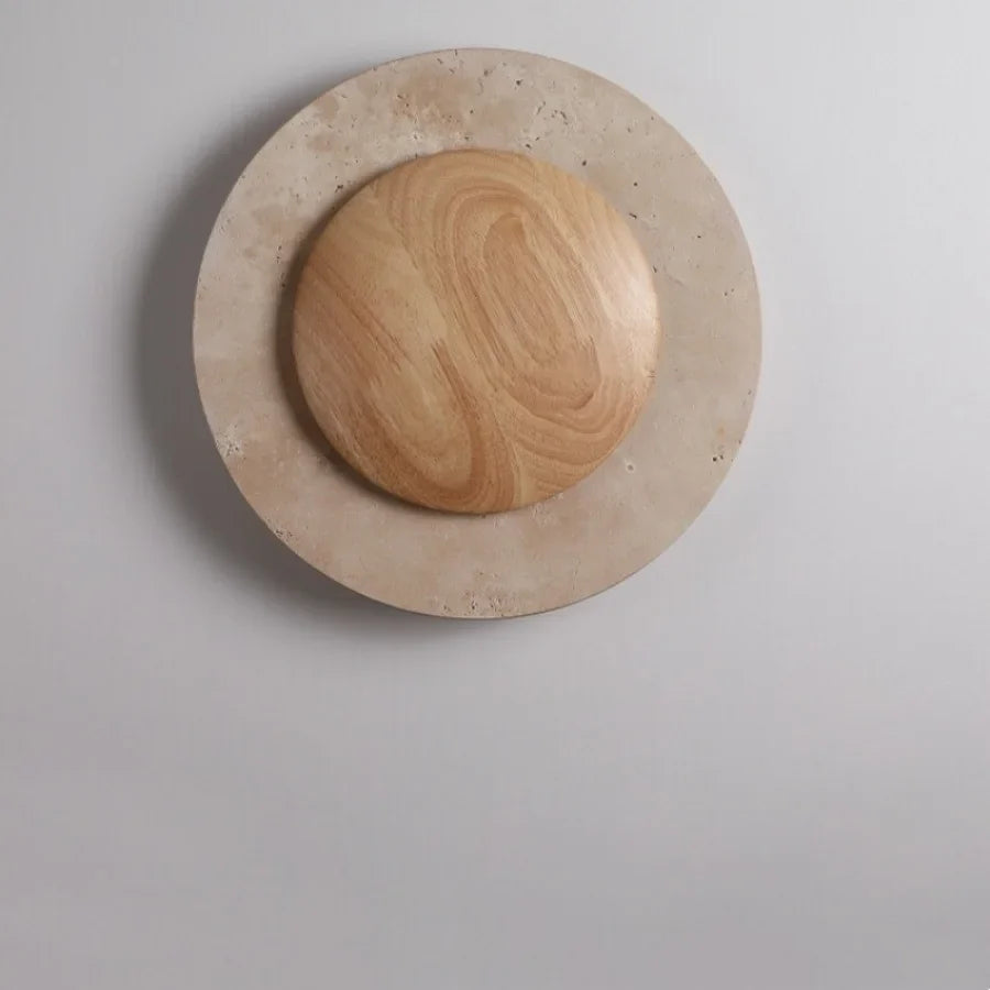 Afralia™ Wabi Sabi LED Wall Light Yellow Travertine Wood Decor Sconce Bedside Lamp