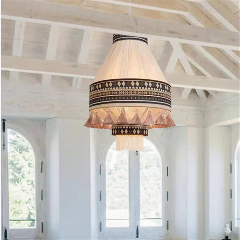Afralia™ Bohemian Fringe Pendant Lamp: Retro Tassels Hanging Light in Hand-Woven Hemp Rope Fabric