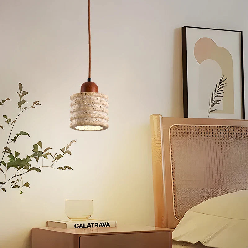 Afralia™ Yellow Travertine LED Pendant Light: Vintage Japanese Style for Bedroom, Kitchen, Living Room