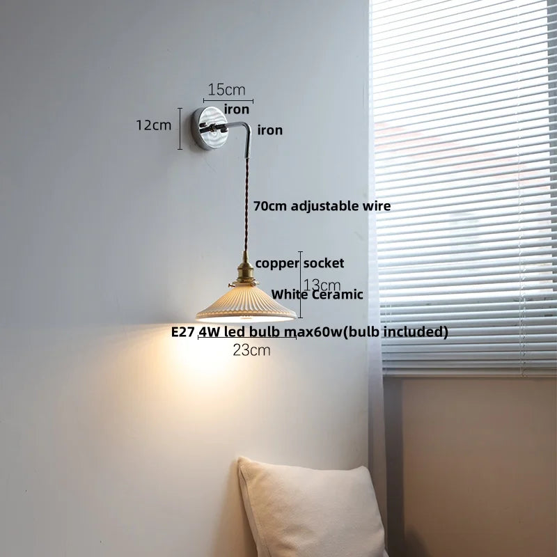 Afralia™ Ceramic LED Wall Sconce Pull Chain Switch, Modern Nordic Bathroom Mirror Light