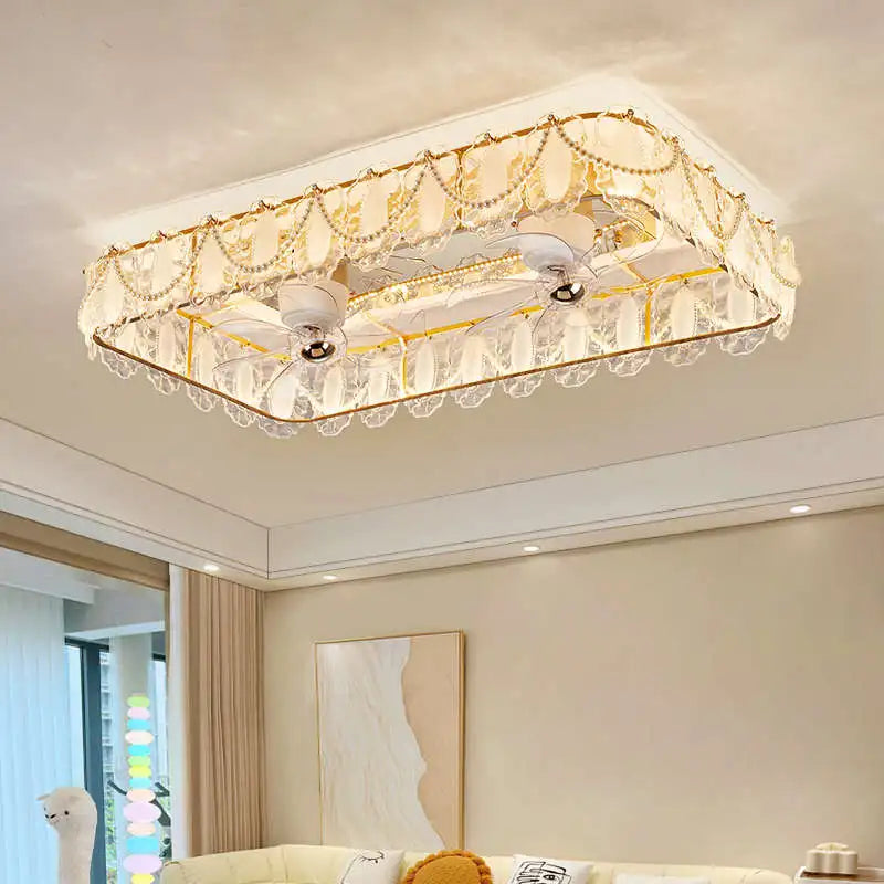 Afralia™ French Cream Feather Shell Ceiling Fan Light - Smart Home Style