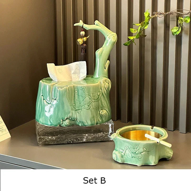 Afralia™ Bamboo Tissue Box: Ceramic Green Bamboo Design for Coffee Table & Desk Decor