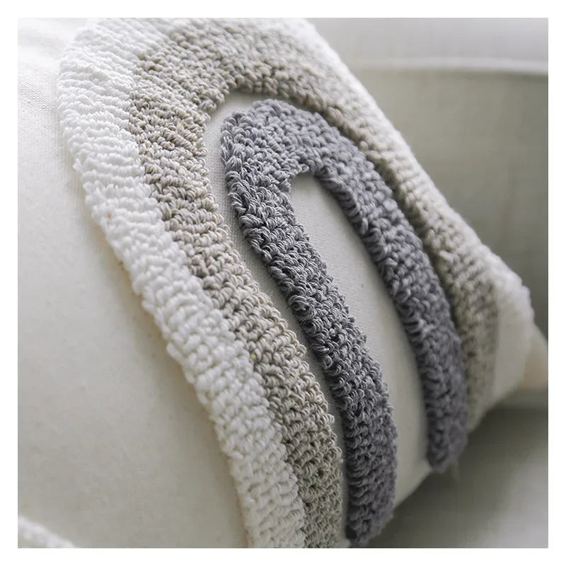 Afralia™ Boho Loop Pillowcase - Grey Beige Tufted Cushion Cover for Home Decoration