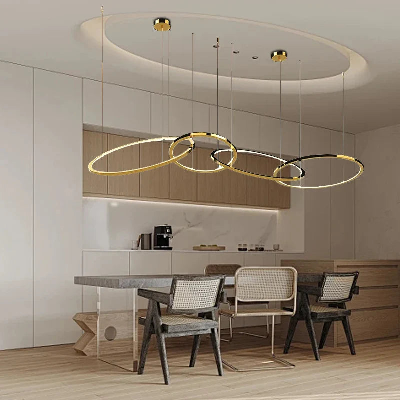 Afralia™ Modern Gold Round LED Pendant Lights for Kitchen Island Bar, Lustres Lamparas