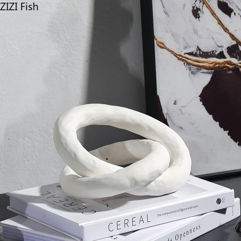 Afralia™ Marble Annular Knot Sculpture for Chic Room Decor Artistic Aesthetics