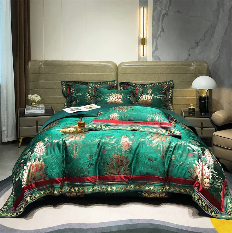 Afralia™ Luxury Brocade Jacquard & Egyptian Cotton Embroidery Bedding Set - Quilt Cover, Sheet, Bedspread & Shams