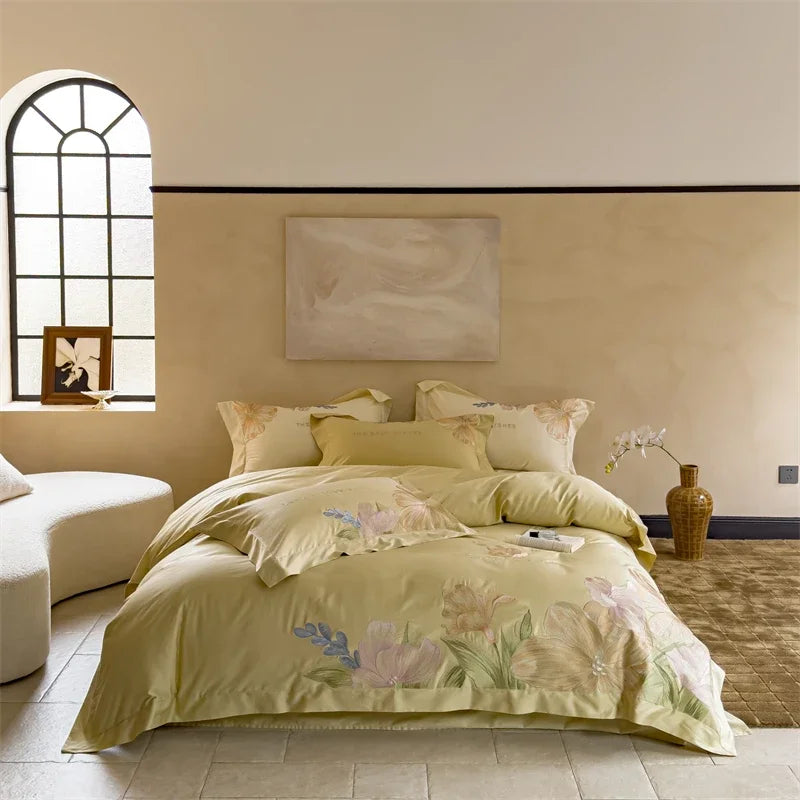 Afralia™ 100S Egyptian Cotton Embroidery Bed Linens Set for Queen King Euro Size