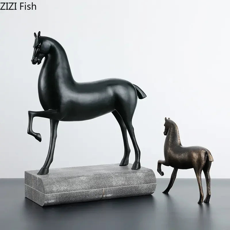 Afralia™ Black Horse Sculpture Desk Decoration - Modern Minimalist Room Decor