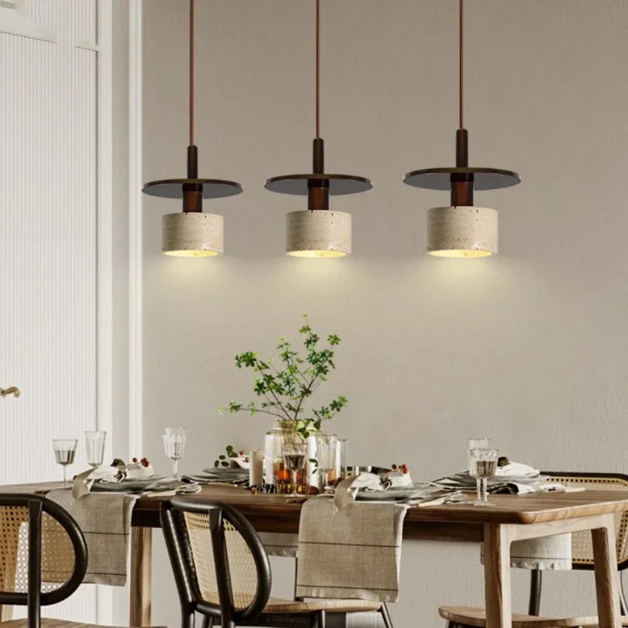 Afralia™ Yellow Travertine Stone LED Pendant Light for Dining Room Restaurant.