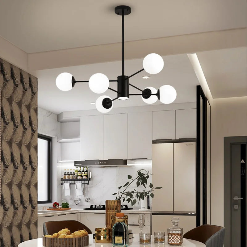 Afralia™ Glass Ball Chandelier - Art Deco Black Pendant Lighting for Home Dining Room