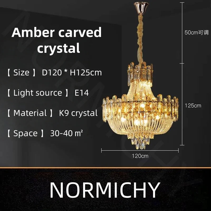 Afralia™ Light Luxury Crystal Ceiling Chandelier in Amber & Smoky Grey, LED Elegant Lustre