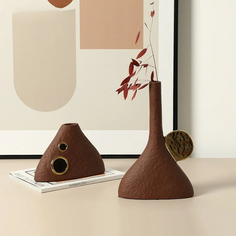 Afralia™ Geometric Triangle Ceramic Vase Flower Arrangement Home Decoration Art