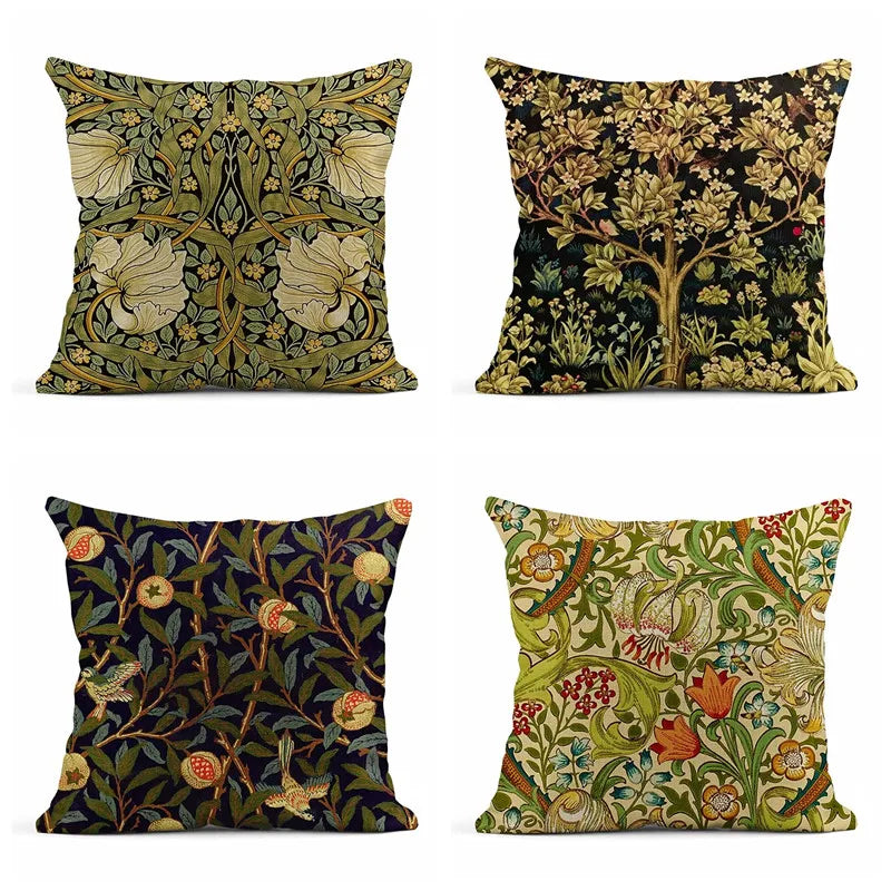 Afralia™ Vintage Flowers Linen Pillowcase 45x45cm Cushion Covers for Living Room Decor