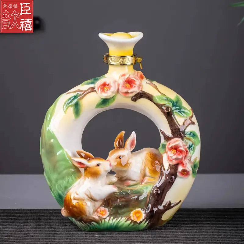 Afralia™ Jingdezhen Ceramic Wine Bottle Sculpture Gift Chinese Zodiac 3kg