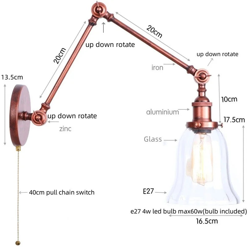 Afralia™ Vintage Loft LED Wall Light: Retro Industrial Glass Lamp for Living Room