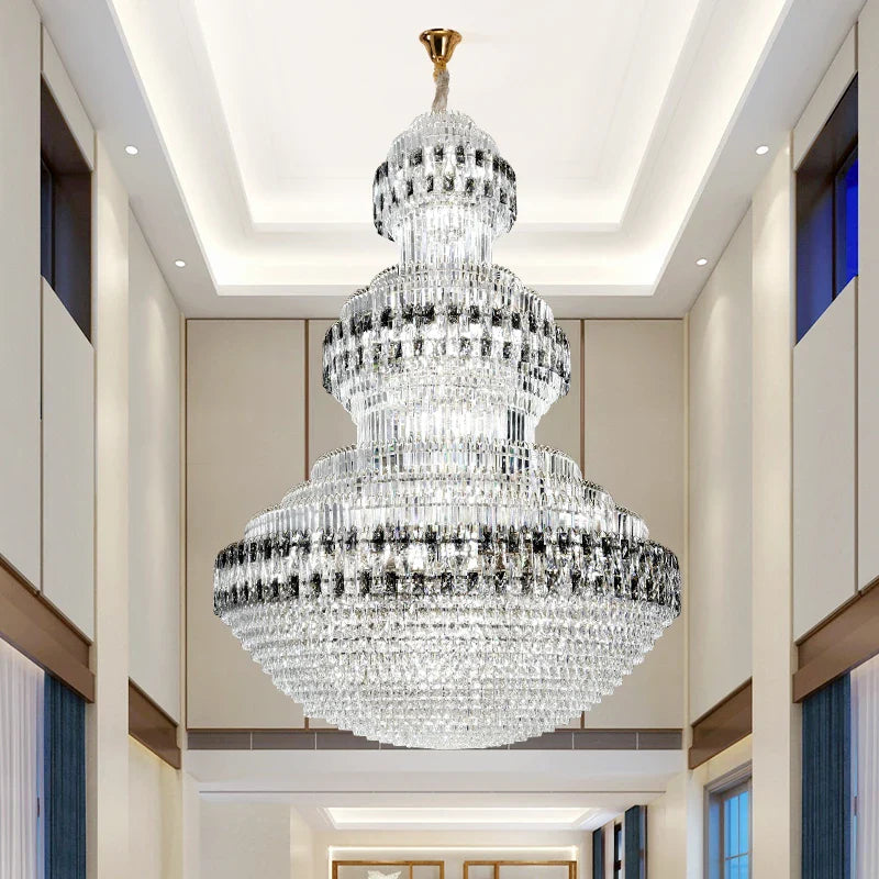 Afralia™ Crystal Chandelier Luxury Duplex Building Hollow Luxury Lamp