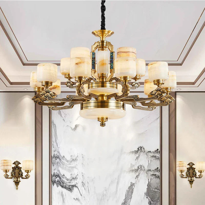 Afralia™ Natural Jade Chinese Chandelier for Living Room, Hotel, Restaurant, and Tea Room