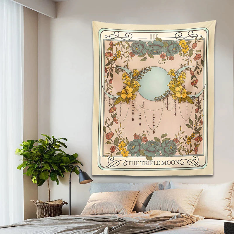 Afralia™ Triple Moon Tarot Tapestry Wall Hanging for Celestial Home Decor & Witchy Clothing