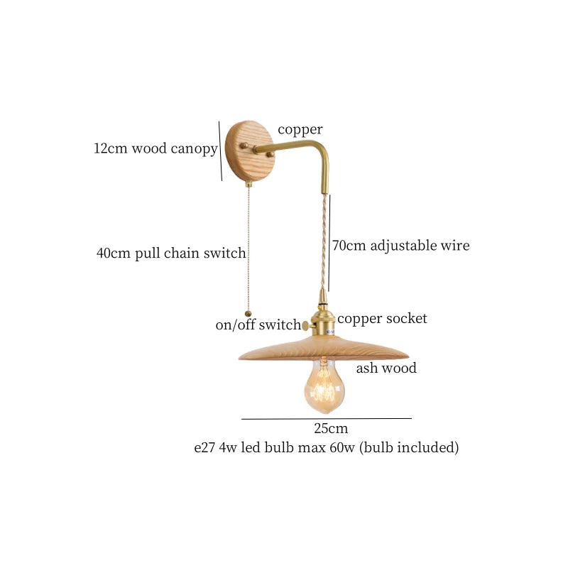 Afralia™ Nordic Wood LED Wall Lamp Pull Chain Switch for Home Decor & Lighting