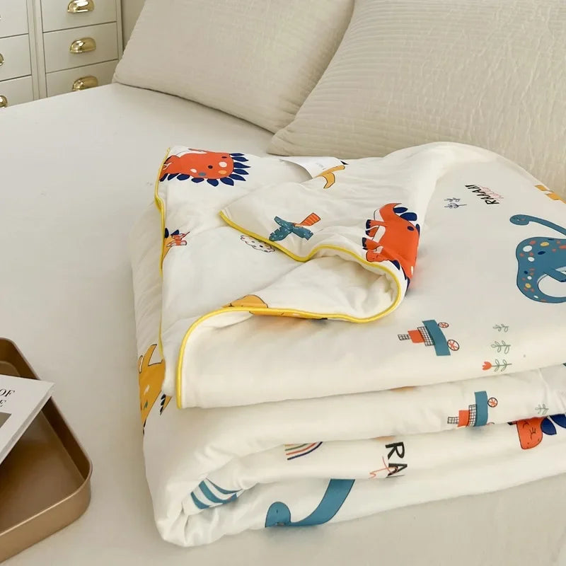 Afralia™ Cartoon Patchwork Summer Cooling Blanket Lightweight Air Condition Comforter
