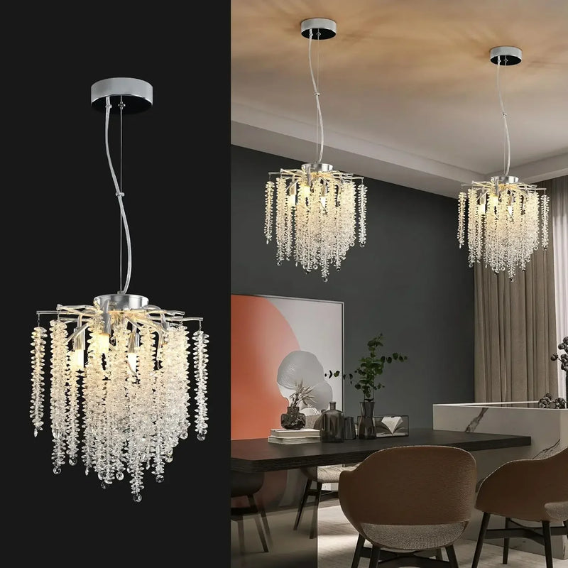 Afralia™ Silver Crystal Branch Chandelier | Round 30cm Pendant Lights