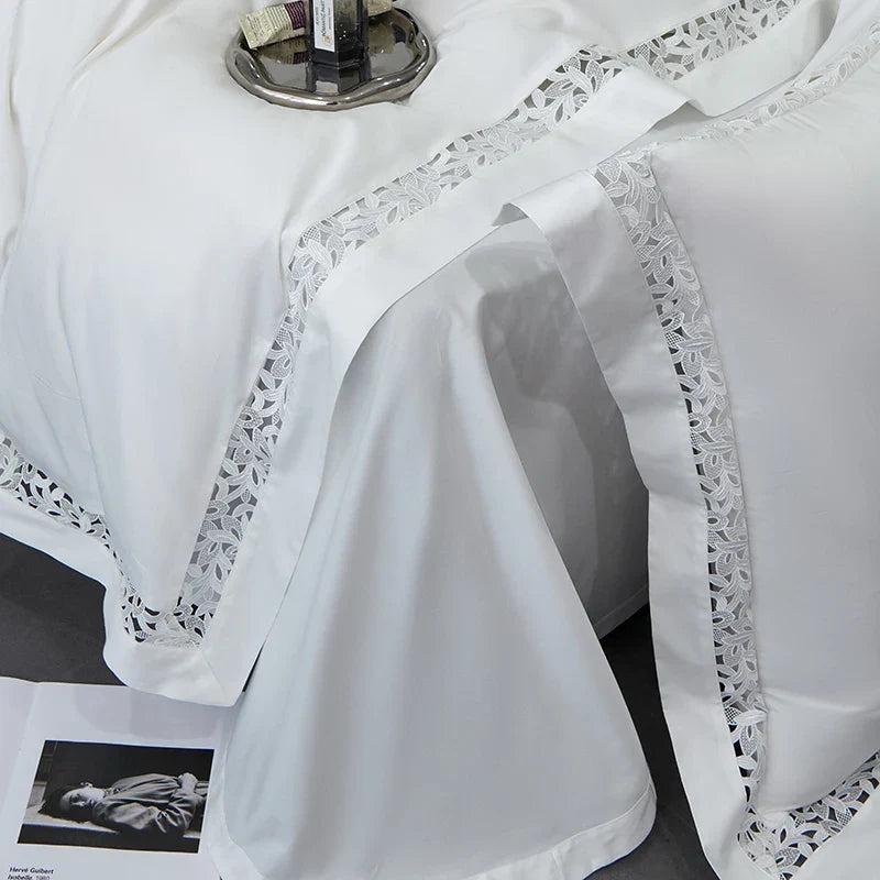 Afralia™ 1200TC Egyptian Cotton Bedding Set with Hollow Lace Broad Side