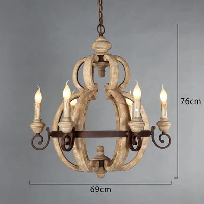 Afralia™ Rustic Wood 6-Light Pendant: White French Style Hanging Lamp for Home Decor