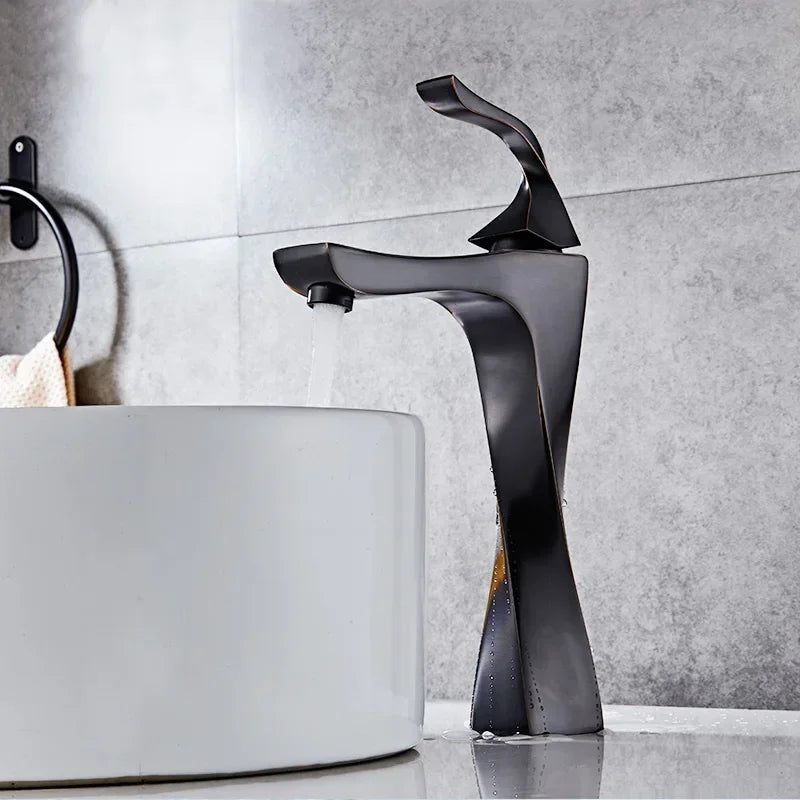 Afralia™ Single Handle Basin Faucet Chrome Black Bathroom Sink Mixer Tap