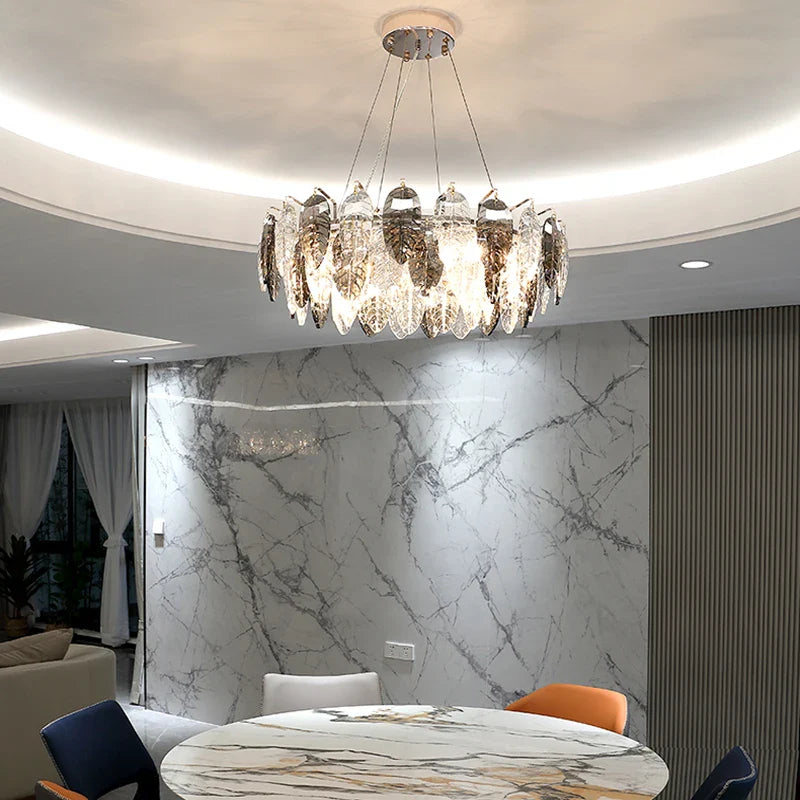 Afralia™ Gold Silver Crystal LED Dimmable Pendant Light for Living Room