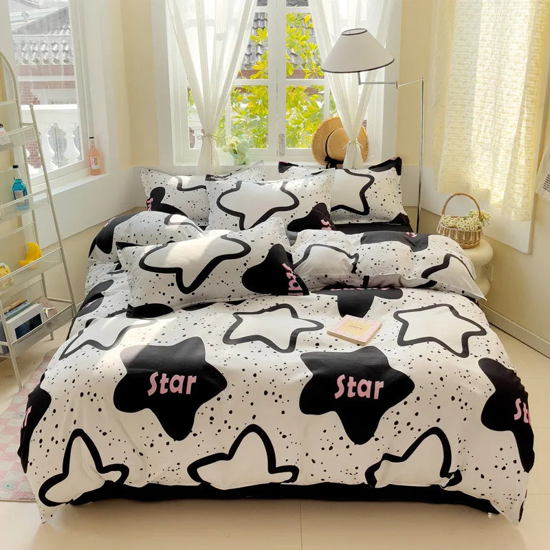 Afralia™ Aloe Cotton Printed Bed Sets 4Pcs Soft Cozy Bedding Set for Adults