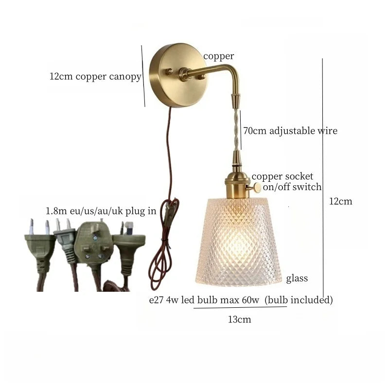 Afralia™ Brass Glass LED Wall Sconce Light for Living Room, Bedroom, Bathroom