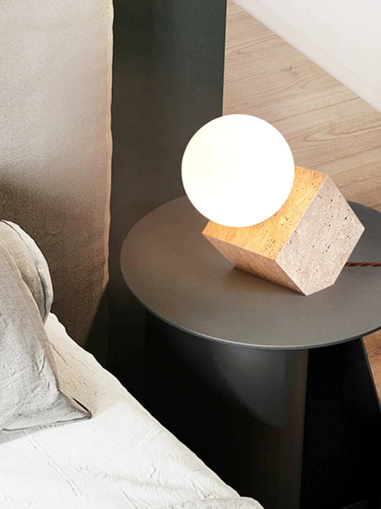 Afralia™ Nature Stone Cream Table Lamp: Retro Japanese Style Bedside Light with Replaceable Bulb