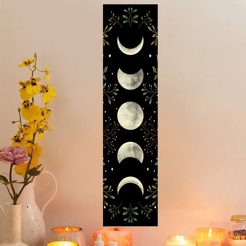 Afralia™ Moon Phase Wall Hanging Tapestry - Green Olive Leaf Home Decor